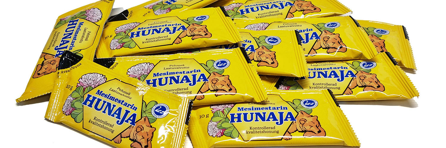 Mesimestarin hunaja annospakkauksessa