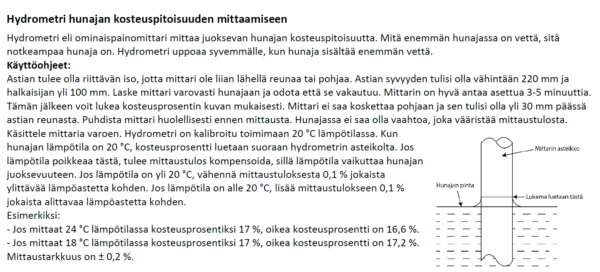 Kayttoohje-hydrometri Ominaispainomittari hunajalle